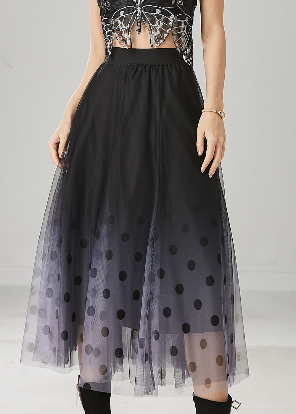 Fitted Black Gradient Color Tulle a Line Skirts Summer