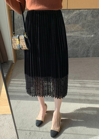 Fitted Black High Waist Dot Tulle a Line Skirts Spring
