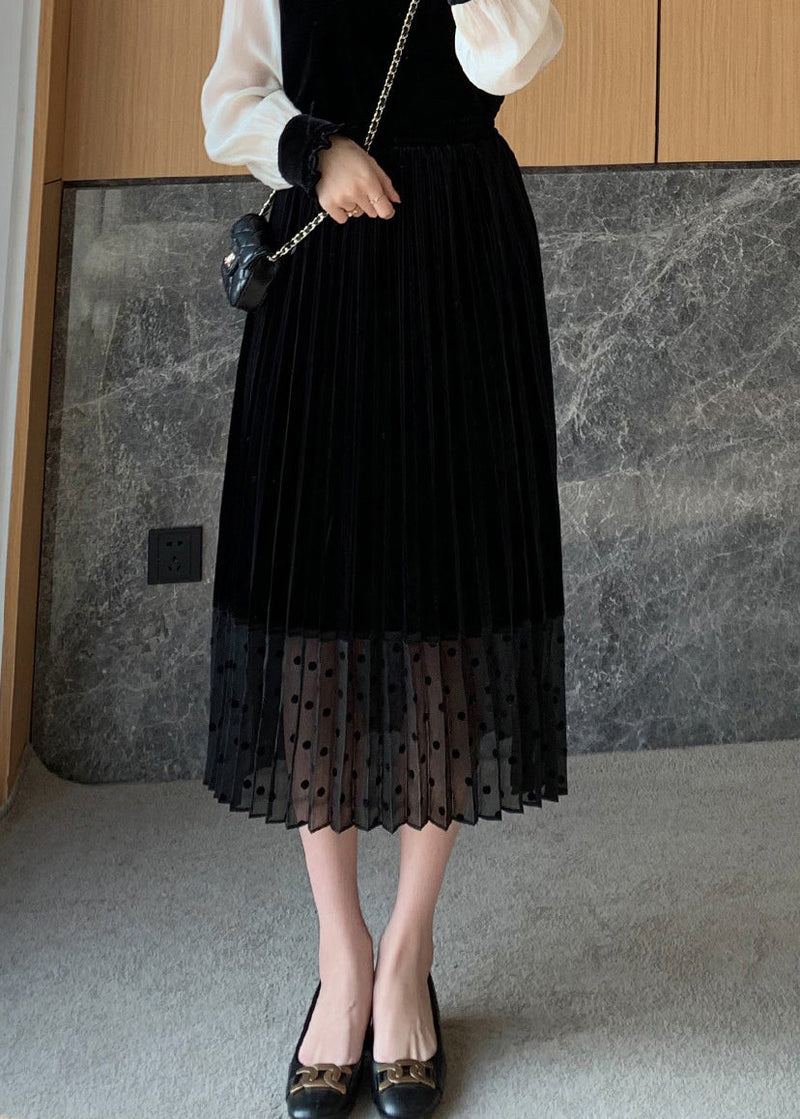 Fitted Black High Waist Dot Tulle a Line Skirts Spring