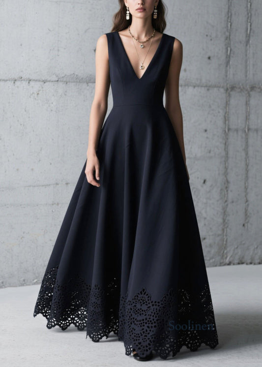 Fitted Black Hollow Out Exra Large Hem Chiffon Dress Summer
