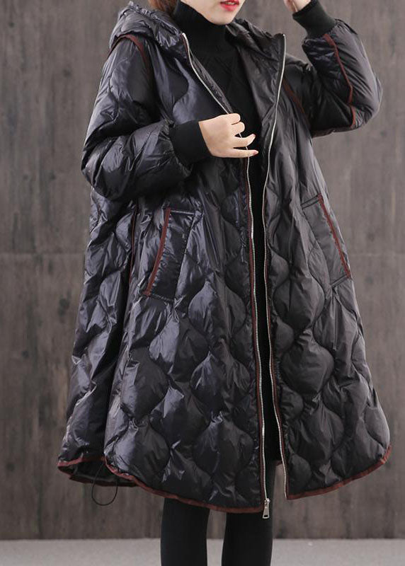 Fitted Black Hooded Zippered Fine Cotton Filled Winter Parkas