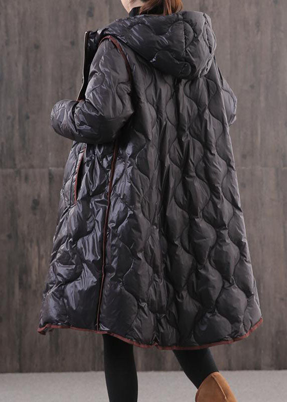 Fitted Black Hooded Zippered Fine Cotton Filled Winter Parkas