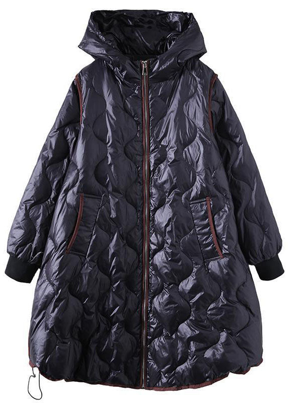 Fitted Black Hooded Zippered Fine Cotton Filled Winter Parkas