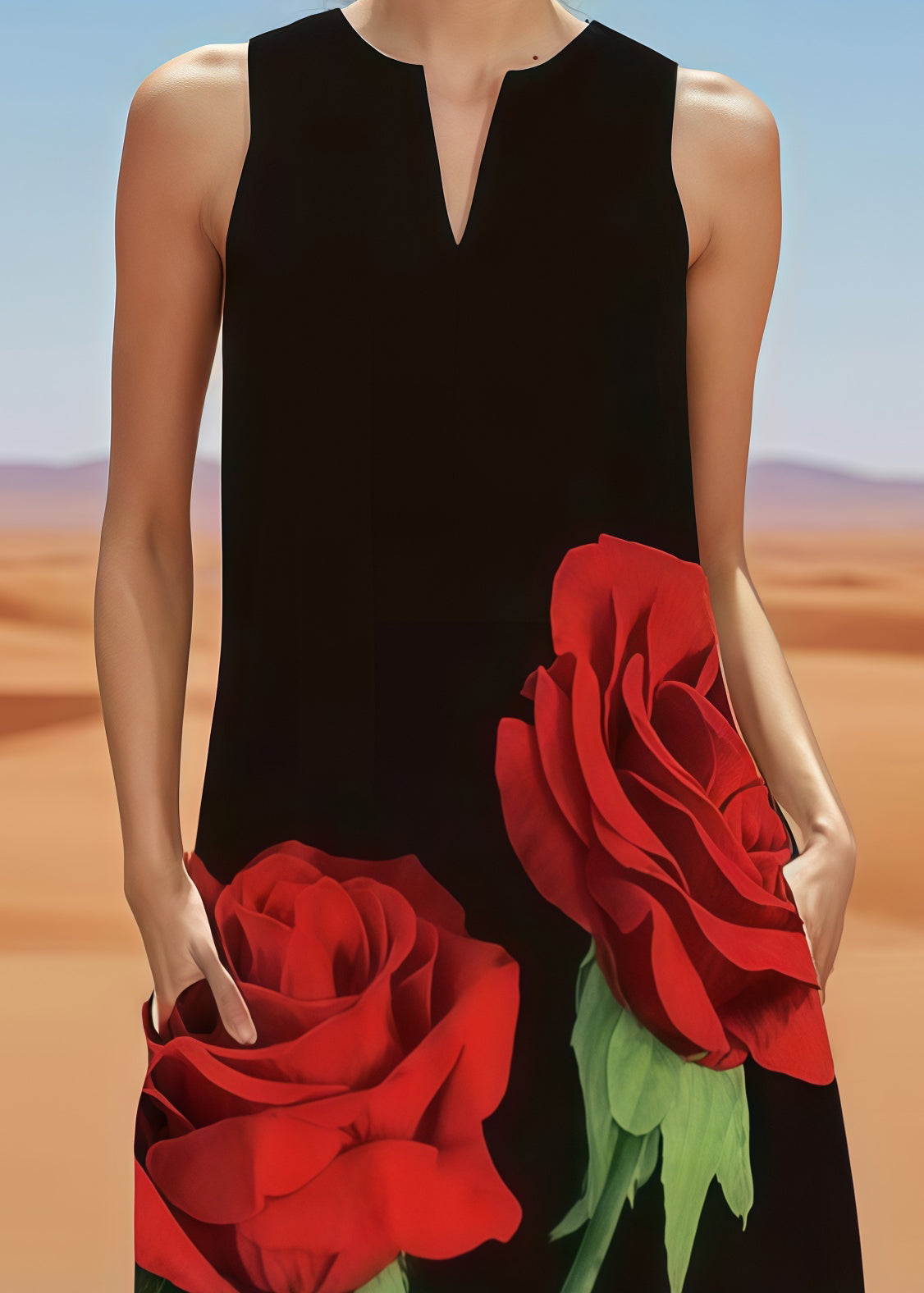 Fitted Black Oversized Cotton a Line Dress Sleeveless