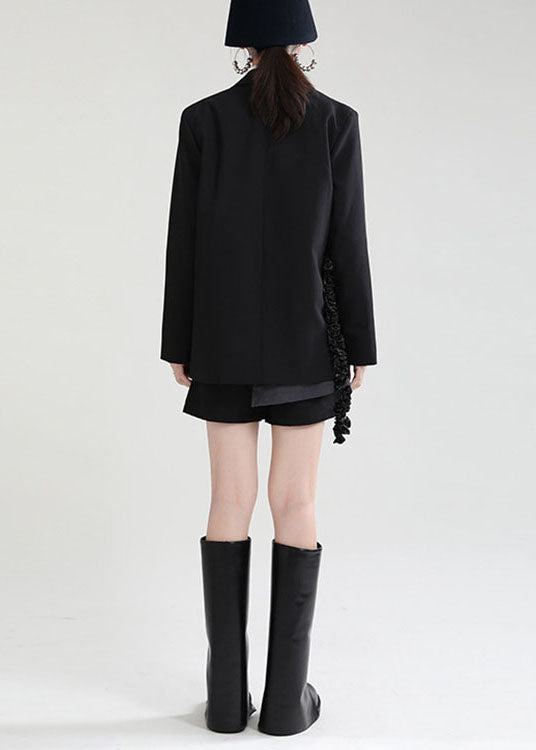 Fitted Black Peterpan Collar Patchwork Asymmetrical Design Fall Long Sleeve Coat