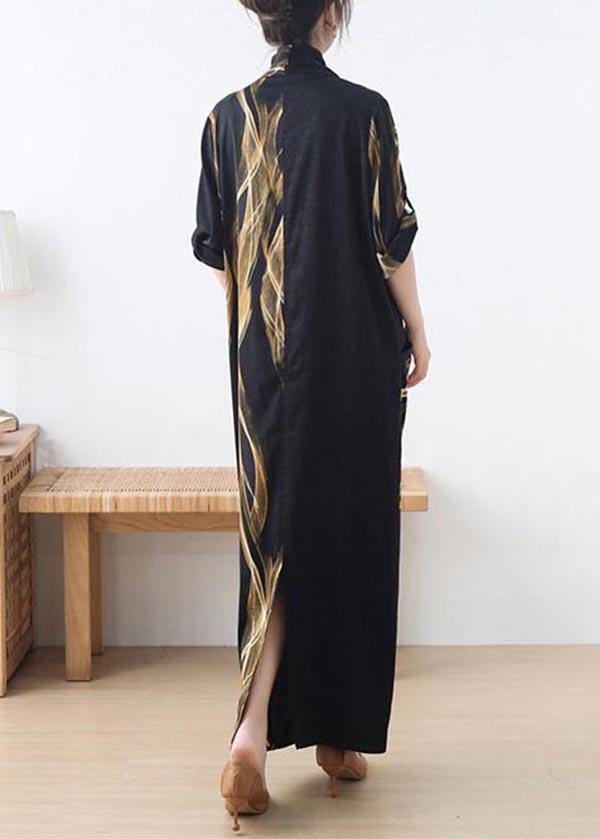 Fitted Black Print Chiffon Asymmetrical Design Summer Holiday Dress