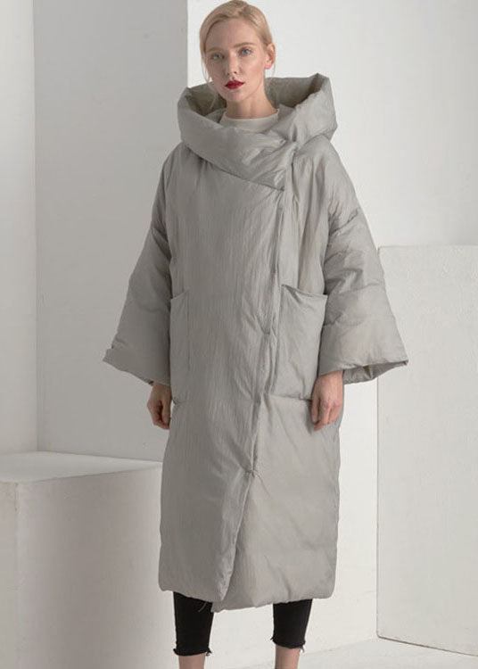 Grey Hooded Loose Winter Duck Down Puffer Coat