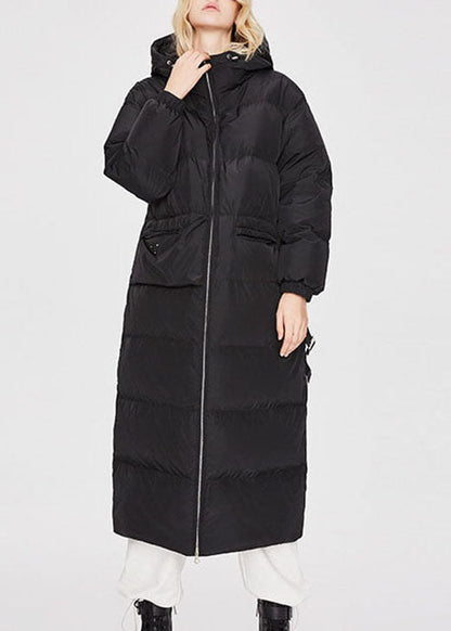 Fitted Black Hooded Pockets Thick Winter Duck Down Coat