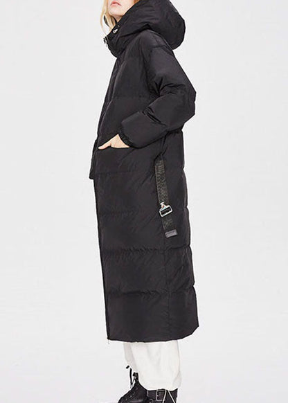 Fitted Black Hooded Pockets Thick Winter Duck Down Coat