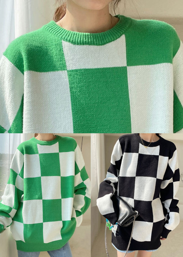 Fitted Black Thick Plaid Knit Sweaters Winter