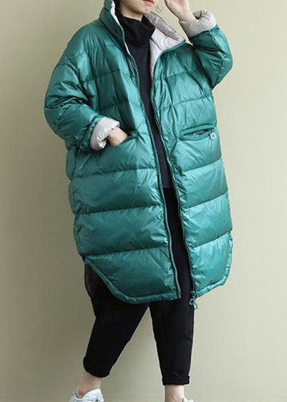 Fitted Blue Green Zip Up Thick Fine Cotton Filled Parkas Winter