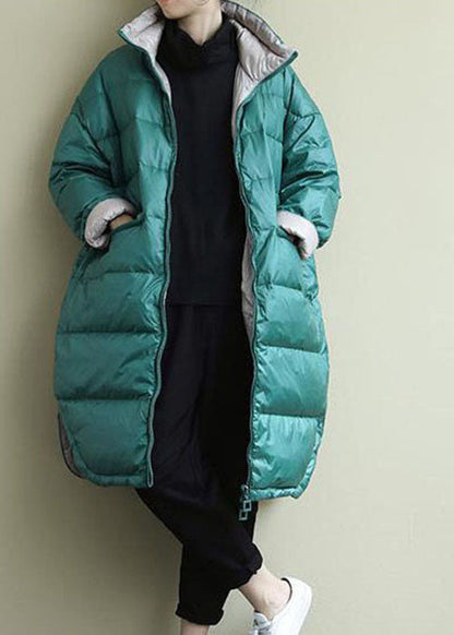 Fitted Blue Green Zip Up Thick Fine Cotton Filled Parkas Winter