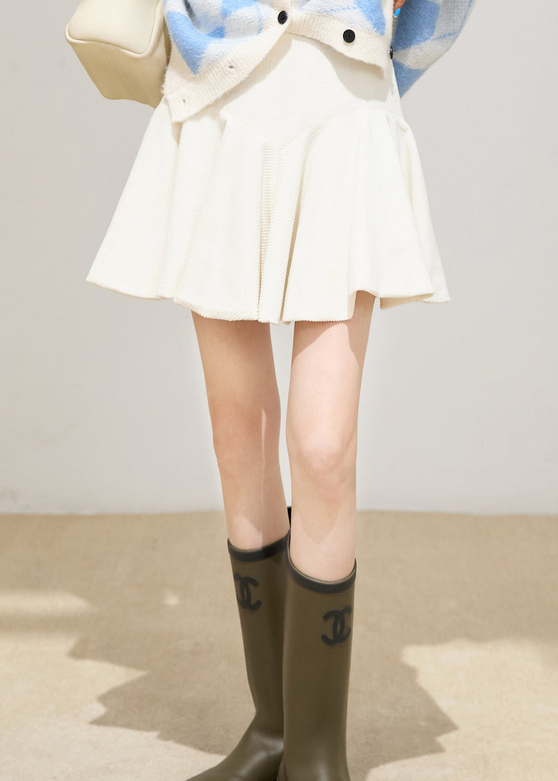 Fitted Brown High Waist Cotton a Line Short Skirt Spring
