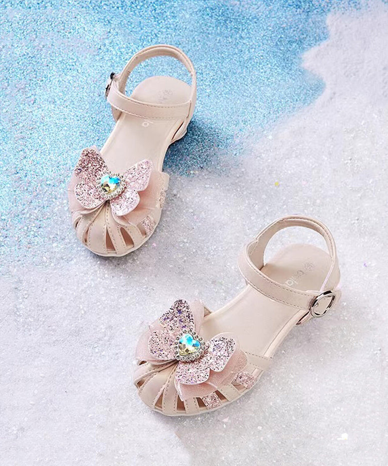 Fitted Buckle Strap Sandals Silver Kids Faux Leather Zircon