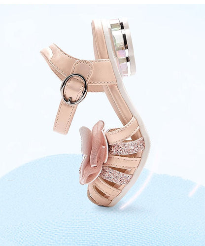Fitted Buckle Strap Sandals Silver Kids Faux Leather Zircon