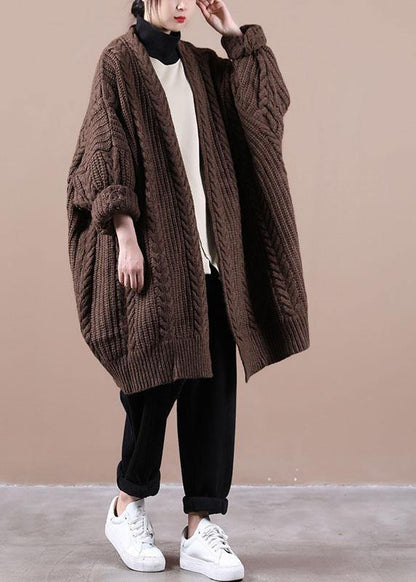 Fitted Chocolate Knitlong Sleeve Fall Cardigans Long