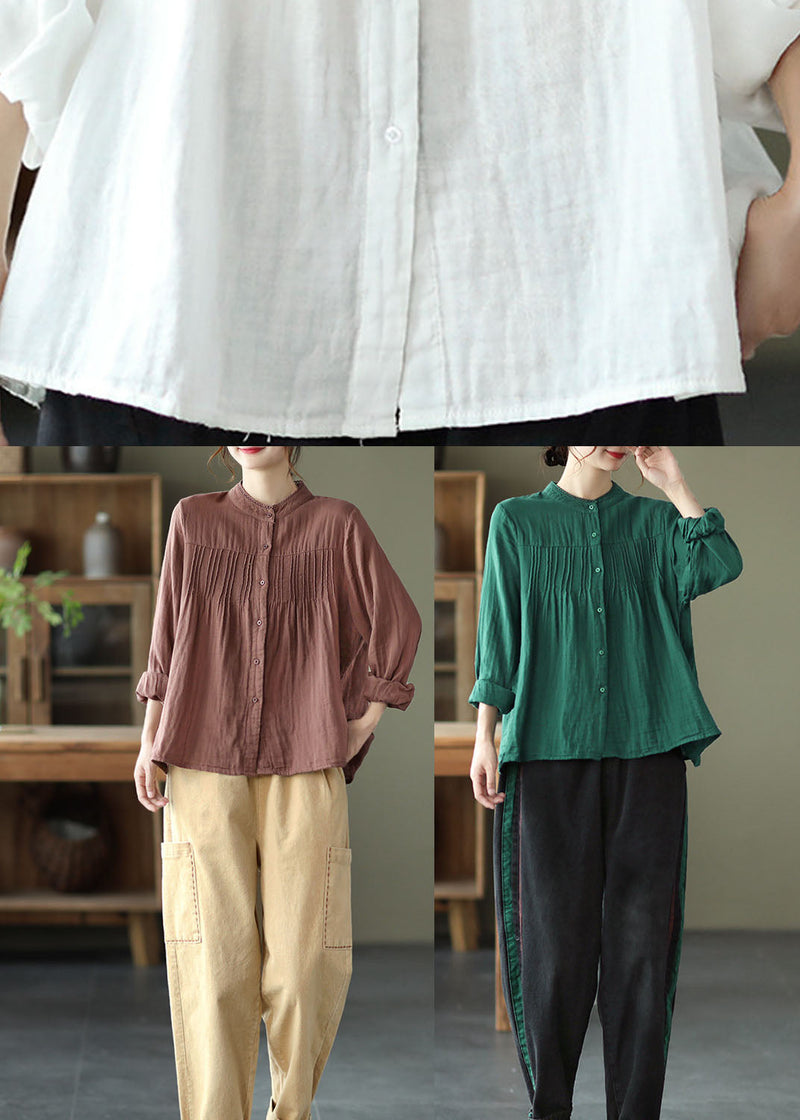 Fitted Chocolate Patchwork Wrinkled Tops Fall Shirt