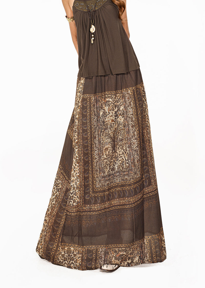 Fitted Coffee Print Elastic Waist a Line Skirt Summer