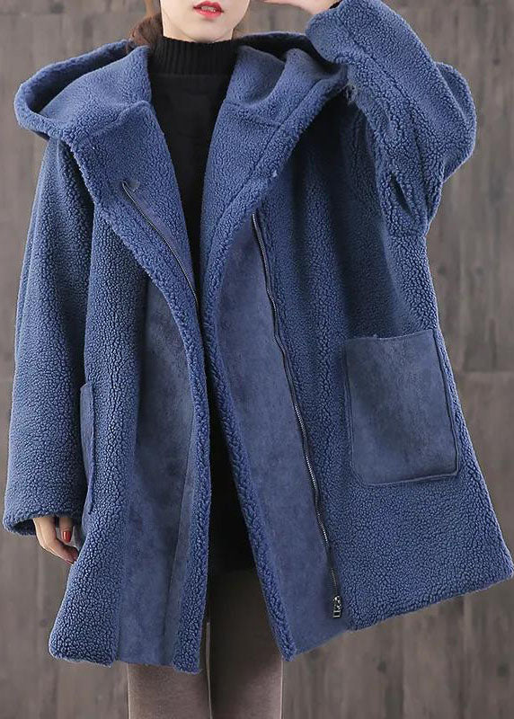 Fitted Chocolate Zippered Pockets Loose Thick Winter Long Sleeve Hooded Coat