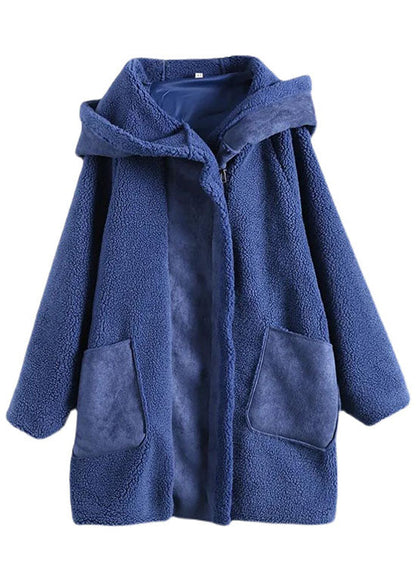 Fitted Chocolate Zippered Pockets Loose Thick Winter Long Sleeve Hooded Coat