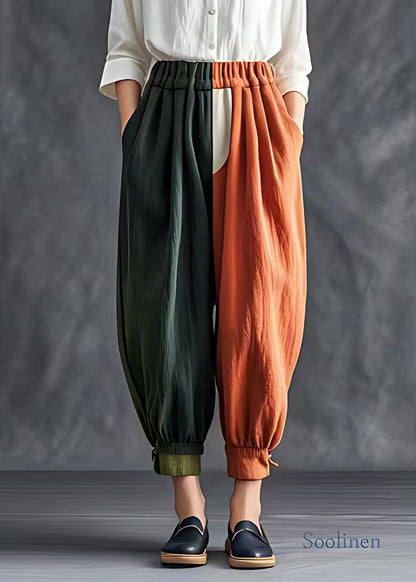 Fitted Colorbloc Pockets Elastic Waist Crop Harem Pants Summer