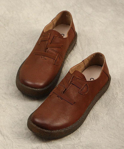 Fitted Cross Strap Flat Shoes for Red Genuine Leather