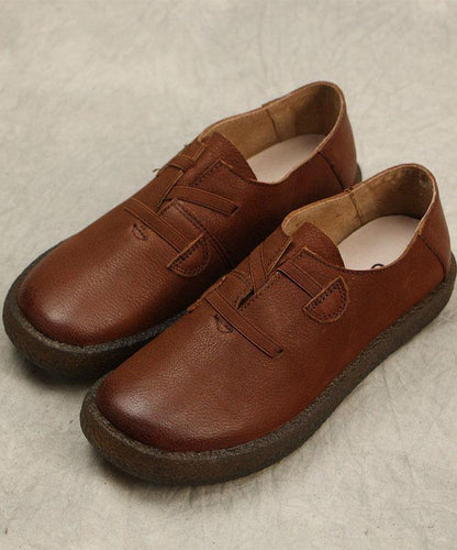 Fitted Cross Strap Flat Shoes for Red Genuine Leather