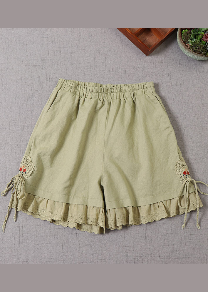 Fitted Green Embroideried Lace Patchwork Hot Pants Summer