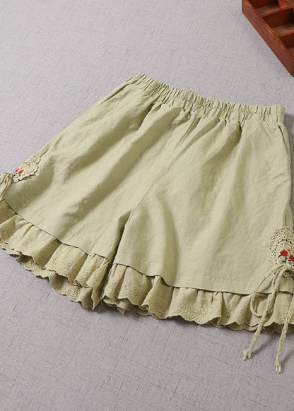 Fitted Green Embroideried Lace Patchwork Hot Pants Summer