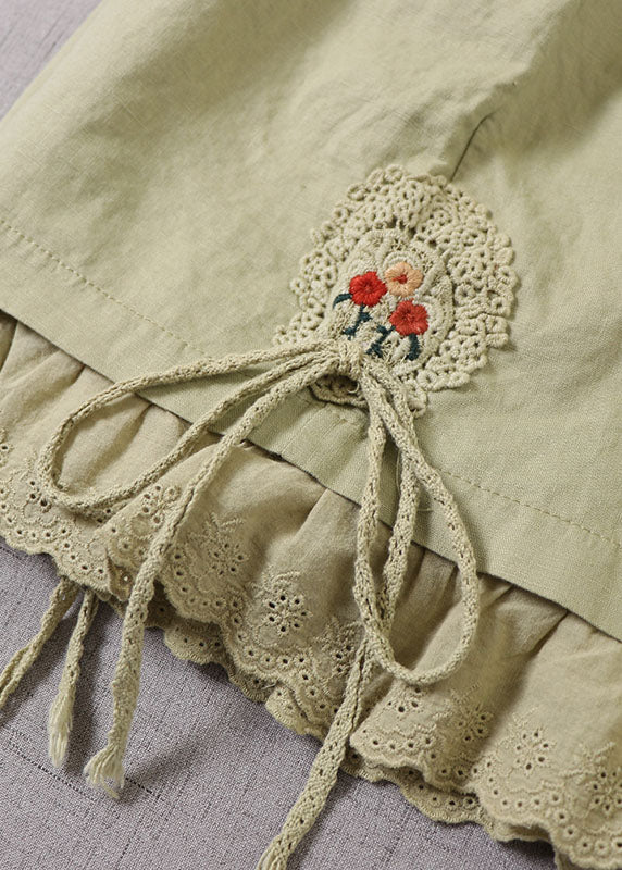 Fitted Green Embroideried Lace Patchwork Hot Pants Summer