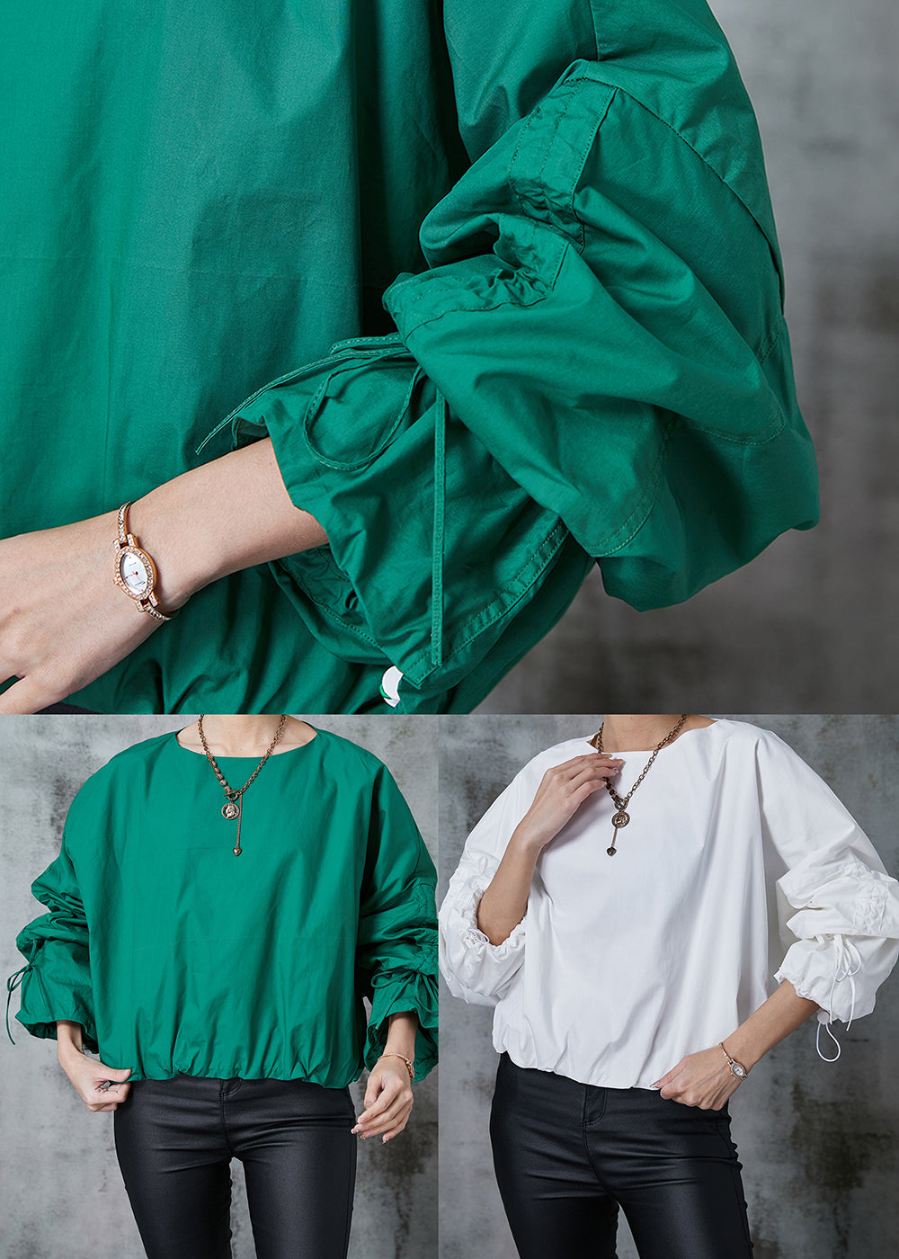 Fitted Green Oversized Drawstring Cotton Pullover Streetwear Spring