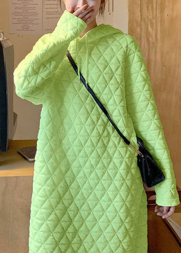 Fitted Green Hooded Fine Cotton Filled Dress Winter