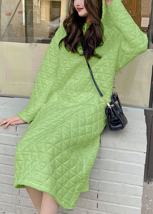 Fitted Green Hooded Fine Cotton Filled Dress Winter