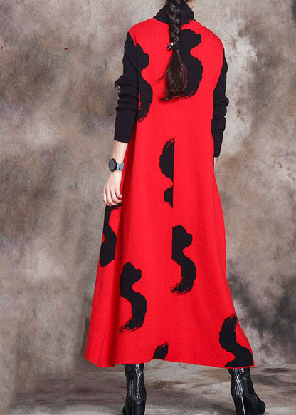 Fitted Green Turtleneck Slim Fit Knit Fall Maxi Dress Long Sleeve