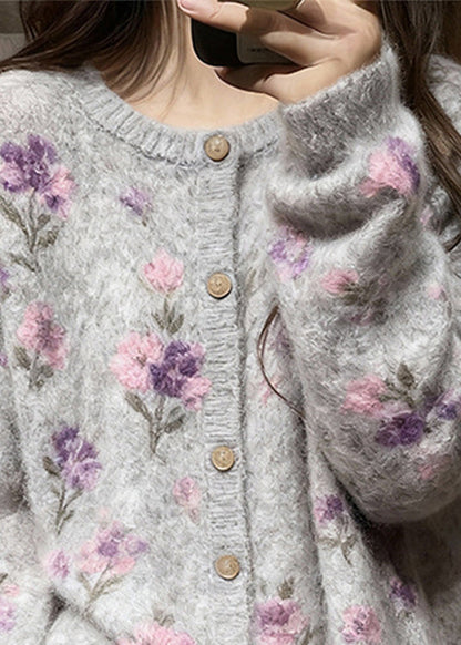 Fitted Grey O Neck Tassel Button Knit Cardigans Spring