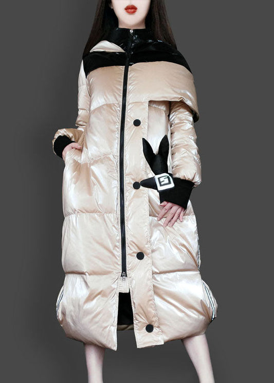 Fitted Khaki Hooded Asymmetrical Design Winter Duck Down Coats