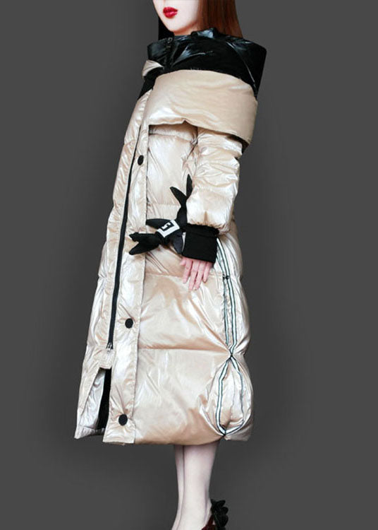 Fitted Khaki Hooded Asymmetrical Design Winter Duck Down Coats