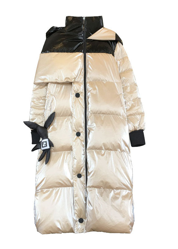 Fitted Khaki Hooded Asymmetrical Design Winter Duck Down Coats