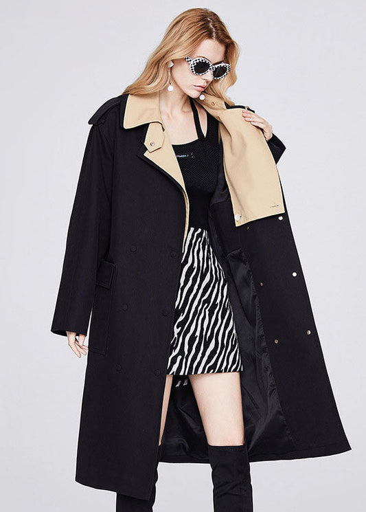 Fitted Khaki Double-layer Collar Patchwork Cotton Fake Two Piece Single Breasted Trench Spring