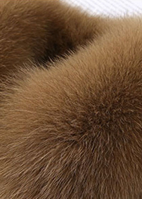Fitted Khaki Zip Up Fox Fur Patchwork Leather Puffer Jacket Winter