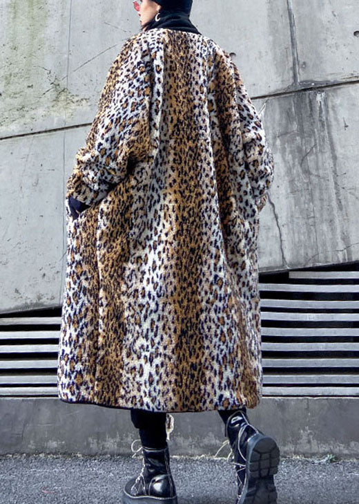 Fitted Leopard Thick Warm Cinch Jackets Winter Coat