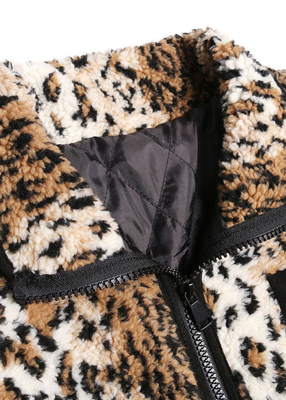 Fitted Leopard Thick Warm Cinch Jackets Winter Coat