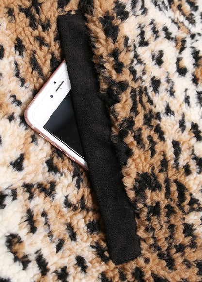Fitted Leopard Thick Warm Cinch Jackets Winter Coat