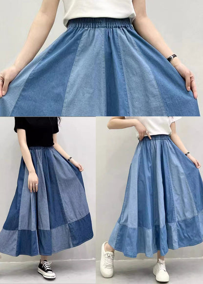 Fitted Light Blue Oversized Patchwork Denim Wide Leg Pants Summer