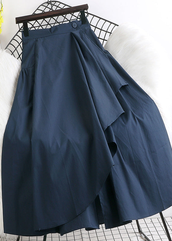 Fitted Navy Blue Asymmetrical High Waist a Line Skirt Summer