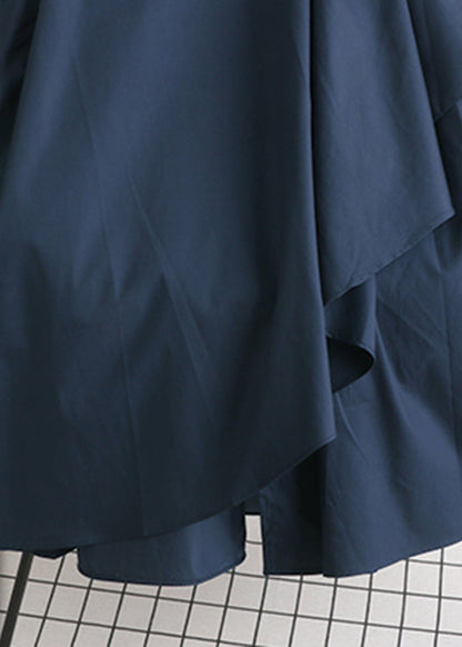 Fitted Navy Blue Asymmetrical High Waist a Line Skirt Summer