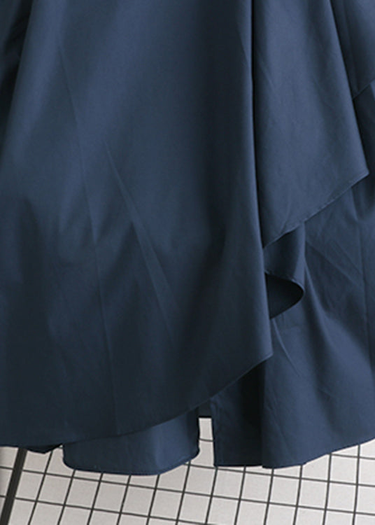 Fitted Navy Blue Asymmetrical High Waist a Line Skirt Summer