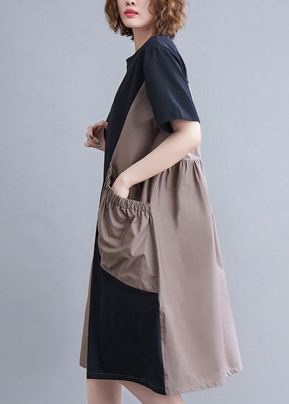 Fitted O-neck Asymmetrical Patchwork Wrinkled Long Dresses Summer