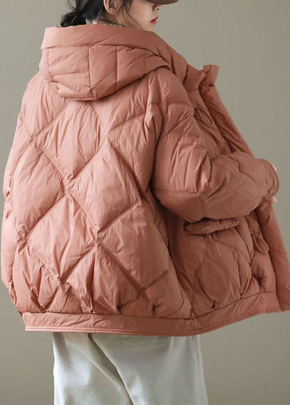 Fitted Orange Hooded Zippered Pockets Winter Down Coats Long Sleeve