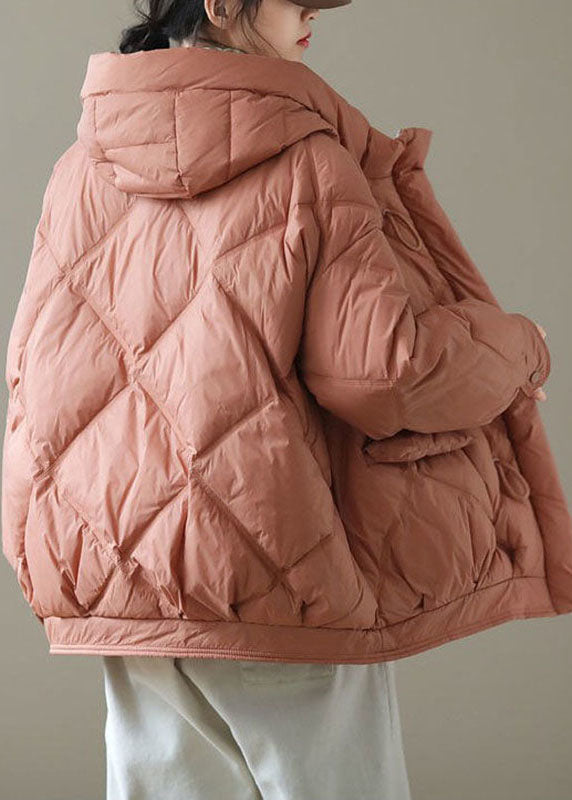 Fitted Orange Hooded Zippered Pockets Winter Down Coats Long Sleeve